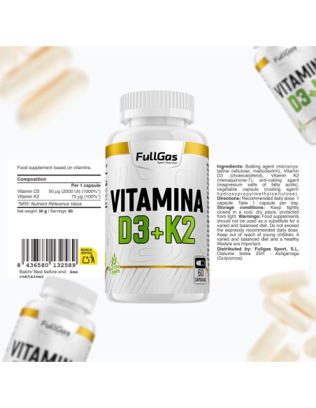 Vitamine D3 + Vitamine K2 - Capsules - 60 tomas