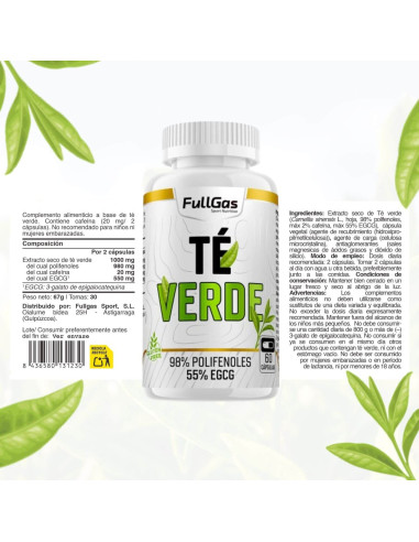 Extracto de Té Verde (55% EGCG) - 60 cápsulas