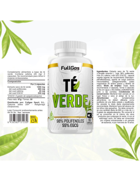 Extracto de Té Verde (55% EGCG) - 60 cápsulas