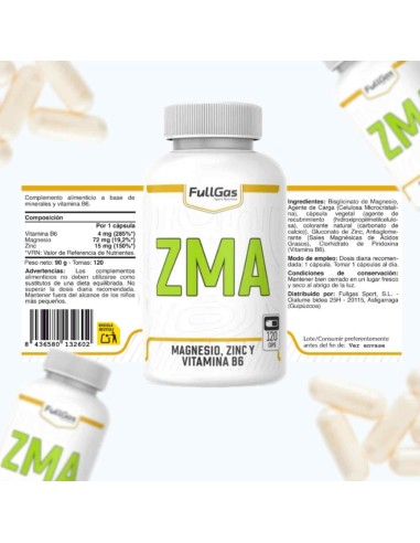 ZMA (Zinc + Magnesio + Vitamina B6) - 120 cáps